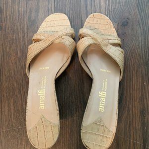 AMALFI for Nordstrom Tan Croc Embossed Leather Slide Heels Women's Size 8 1/2 AA